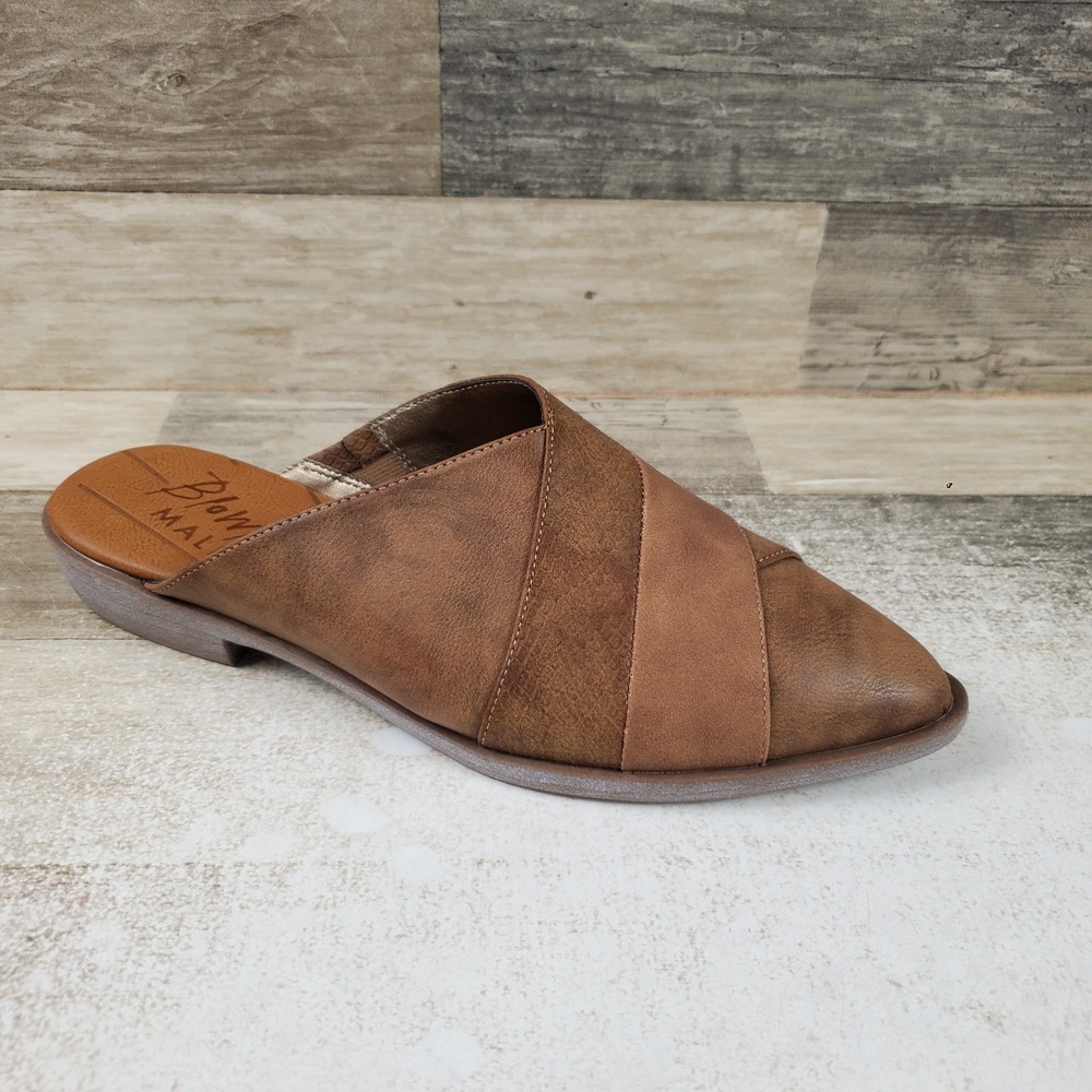 Blowfish Malibu Hazel Mules Womens Sz 8.5 M Tan Faux Nubuck Pointed Toe Slip On